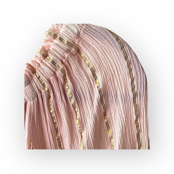 new Zury 𖡗 Metallic Thread Off Shoulder Peasant Dress 𖡗 Pink Tie Dye Ombré 𖡗 - Picture 9 of 16